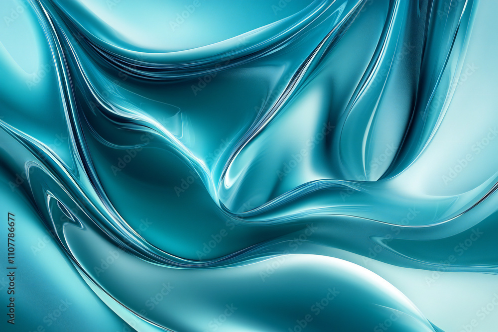 Obraz premium Calming Flowing Blue and Turquoise Waves, Soft Fluid Motion and Abstract Water Design for Relaxing and Serene Background