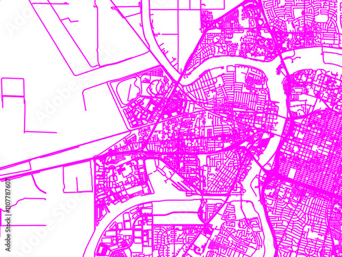 Abstract Neon Road Network Overlay of West Sacramento  California, USA in Bright Pink. photo