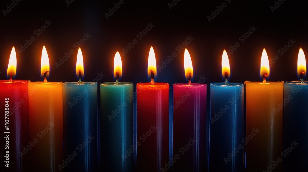 a row of candles with flame a row of candles with flame