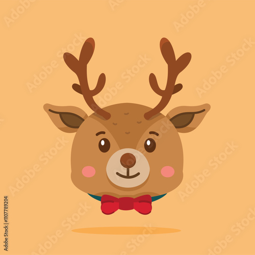 cute deer wearing bow ribbon, cute animal shaped christmas icon, suitable for poster and web icon