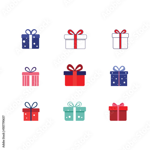 Gift box icon set. Gift wrapping symbol. Surprising gift box signs, vector illustration