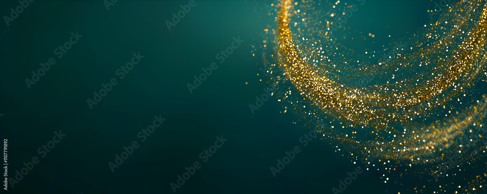 Fototapeta premium Golden Glitter Swirling on Teal Background