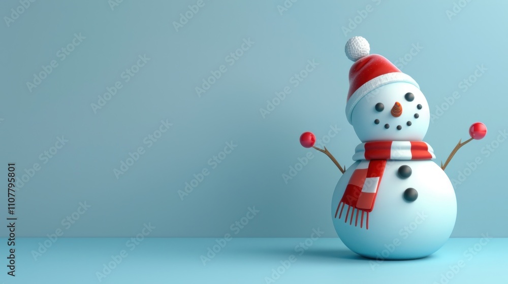 Fototapeta premium photograph of Cute 3D cartoon snowman on background with space for text.