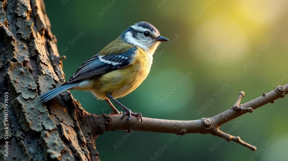 Obraz premium Tit Bird Engraving Sketch on Branch - Grunge, Depth, Mood