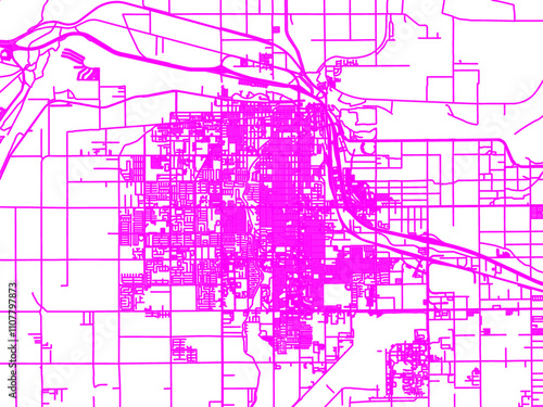 Abstract Neon Road Network Overlay of Yuma  Arizona, USA in Bright Pink.