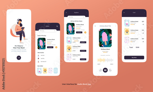 User Interface for Audio Book App. Mobile Application Design