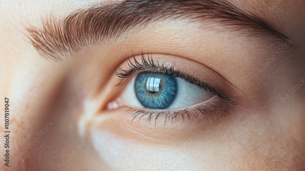 Obraz premium Close-Up Captivating Blue Eye with Detailed Eyelashes and Skin Texture