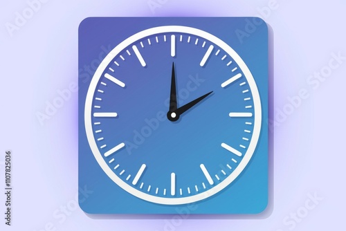 Blue square clock. Modern clock design; symbolizes time management, punctuality, and schedule. photo