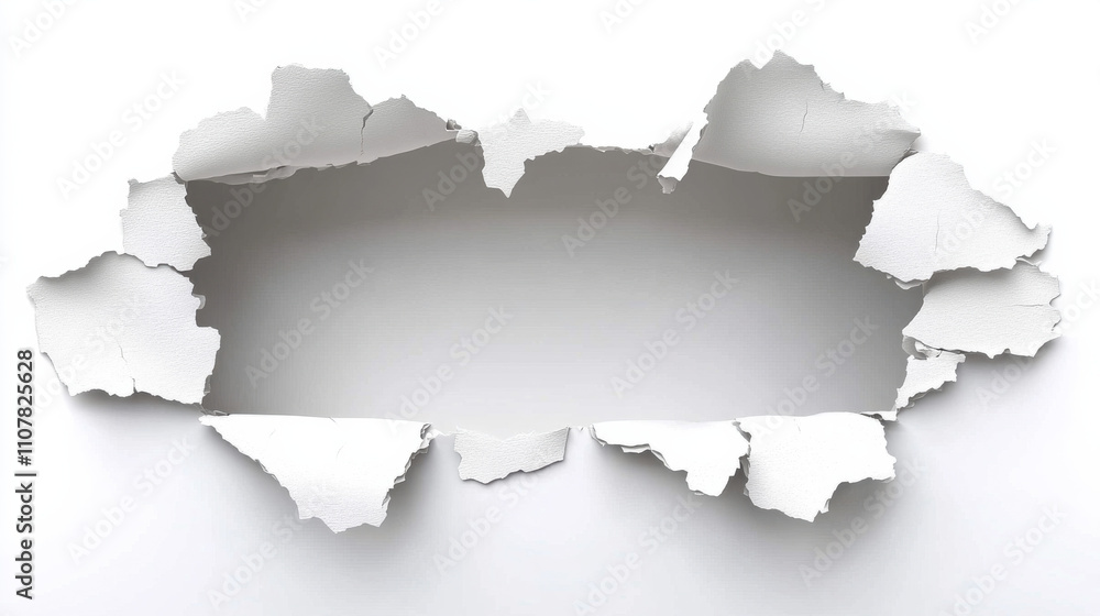 Obraz premium Torn paper edge frame with seamless white background, perfect for creative designs and presentations. texture adds depth and interest to any project