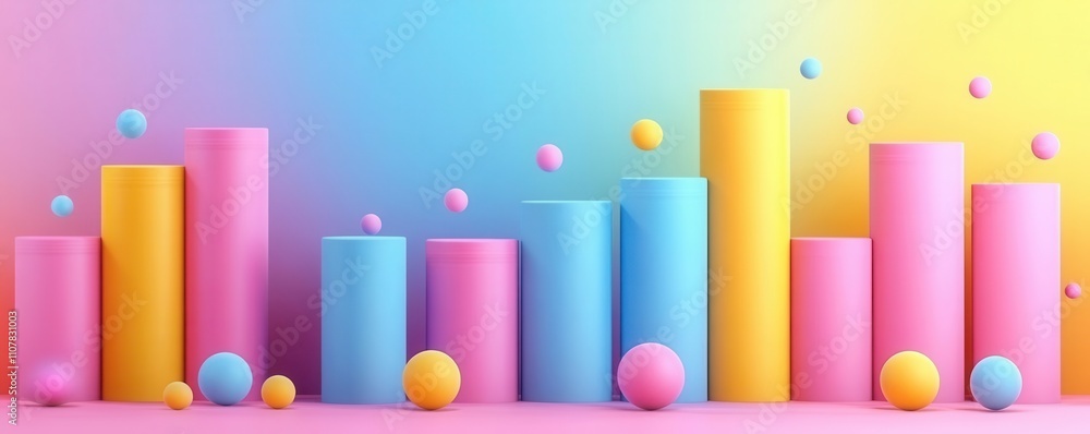 Obraz premium Colorful geometric shapes in pastel hues create an engaging visual display, showcasing a modern design aesthetic.