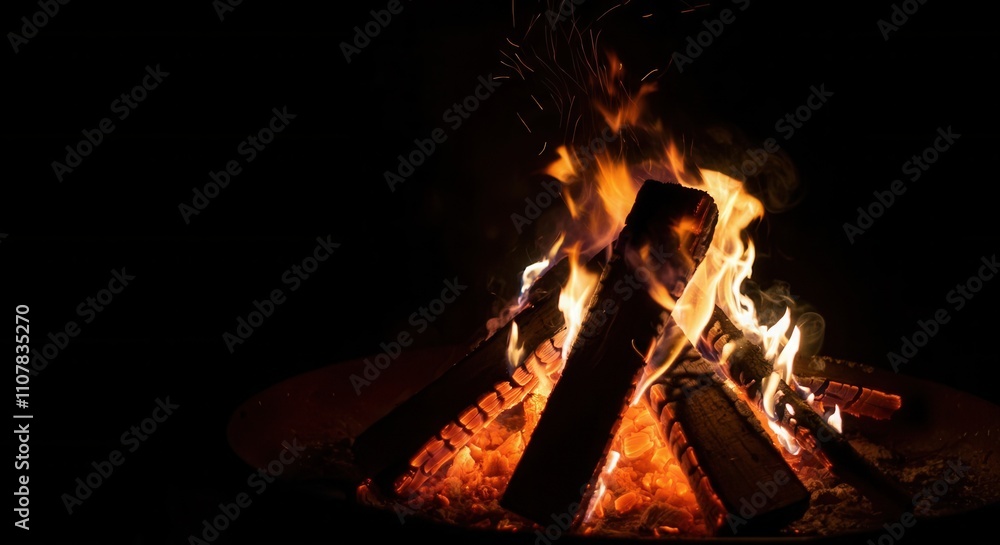 Fototapeta premium Warm bonfire night with glowing embers sparks