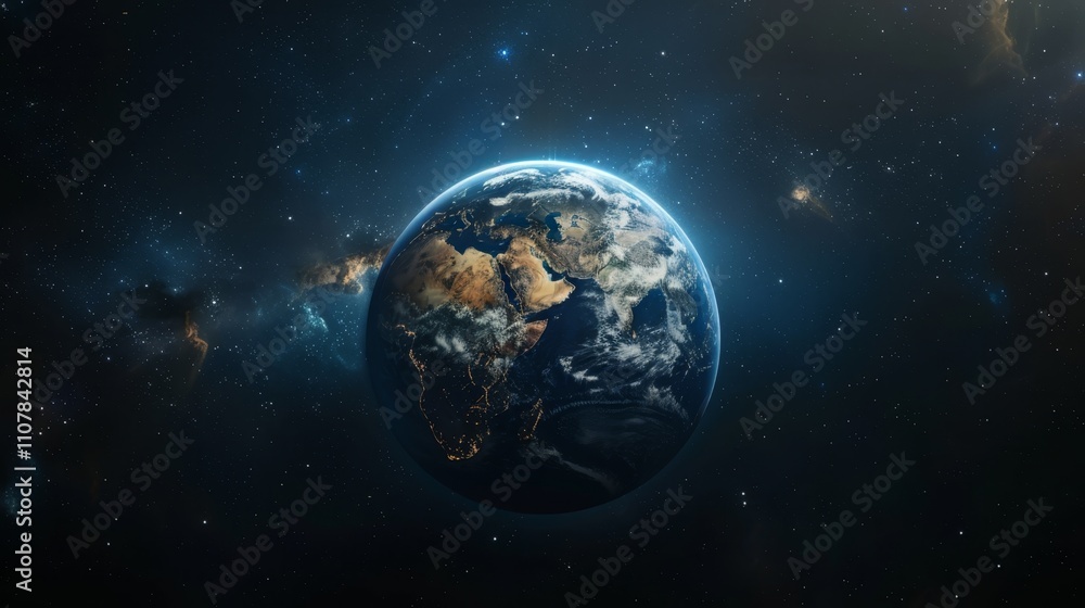 Fototapeta premium View of Earth from space highlighting continents and natural beauty against a starry backdrop