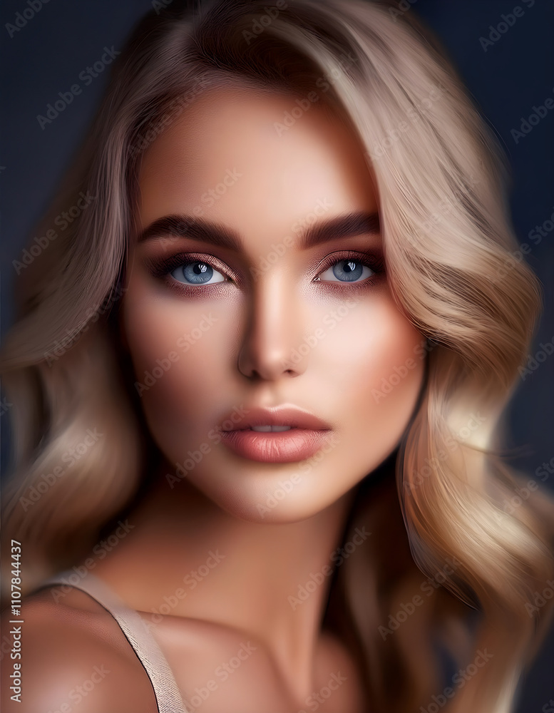 Fototapeta premium Portrait of a beautiful woman with blue eyes and blond hair