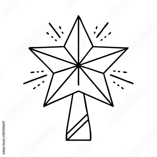 christmas star topper icon, christmas illustration, holiday icon - simple black line art of achristmas star topper , symbolizing holiday celebrations and festive spirit.