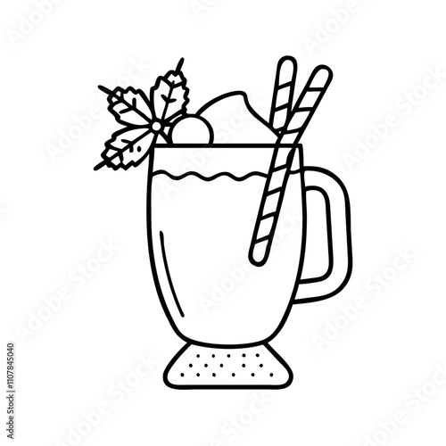 eggnog glass icon, christmas illustration, holiday icon - simple black line art of aeggnog glass , symbolizing holiday celebrations and festive spirit.