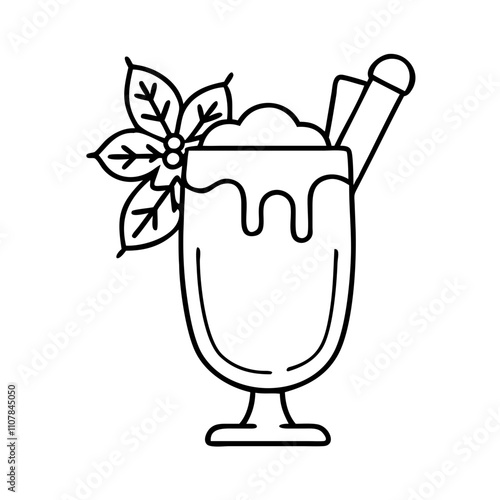 eggnog glass icon, christmas illustration, holiday icon - simple black line art of aeggnog glass , symbolizing holiday celebrations and festive spirit.