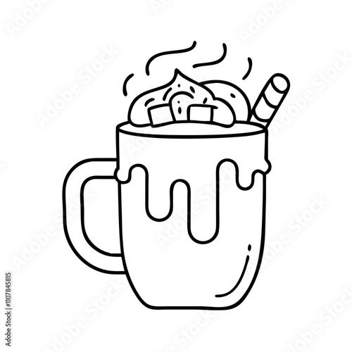 hot cocoa mug icon, christmas illustration, holiday icon - simple black line art of ahot cocoa mug , symbolizing holiday celebrations and festive spirit. photo