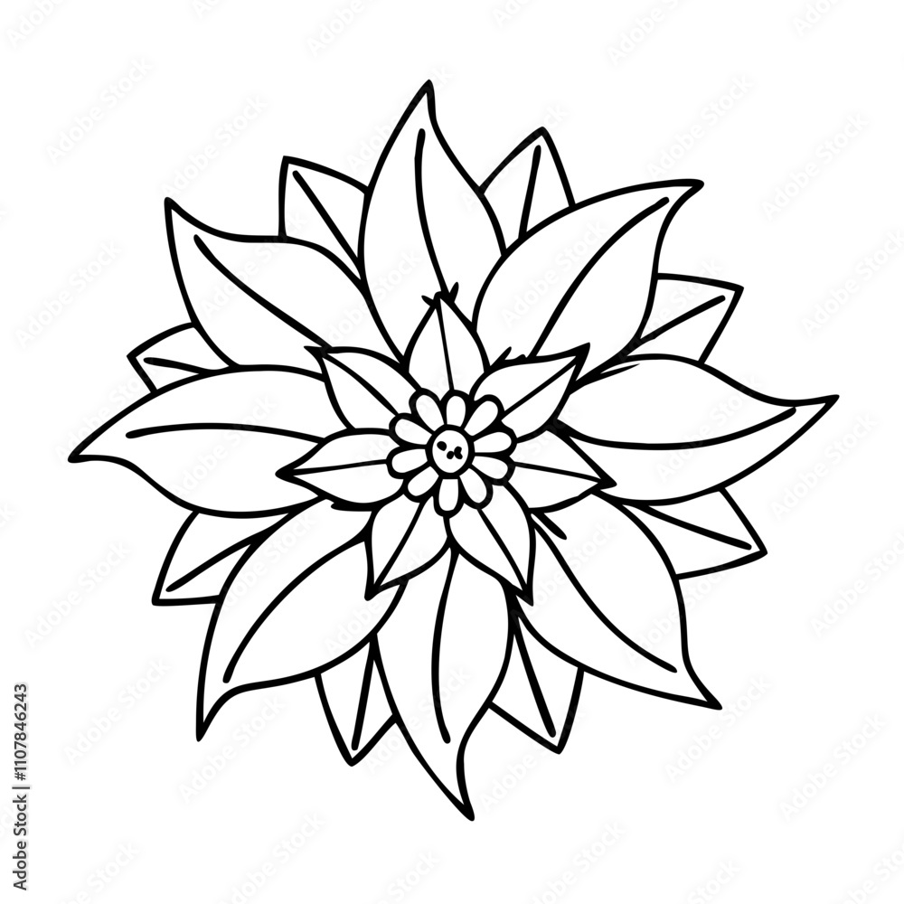 Fototapeta premium poinsettia flower icon, christmas illustration, holiday icon - simple black line art of apoinsettia flower , symbolizing holiday celebrations and festive spirit.