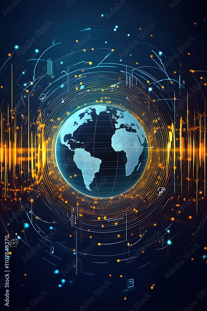 Obraz premium Digital Globe with Data Visual Effects and Waves