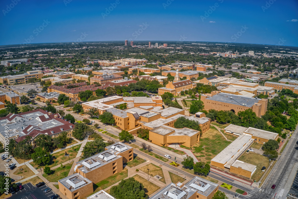 Fototapeta premium Aerial View of a large Public University in Denton, Texas