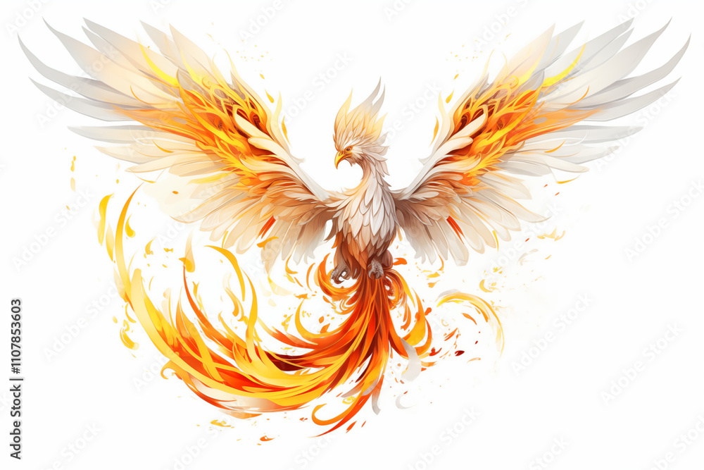 Obraz premium Phoenix tattoo colors on white background. Phoenix tattoo. Tattoo idea. For tattoo artists. Tattoo parlor. Phoenix on fire. My tattoo.