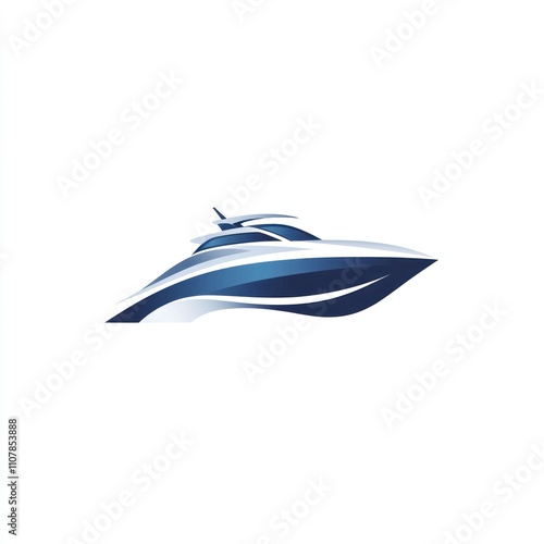 Sleek blue luxury yacht speeding on water.
