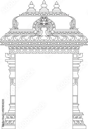 line art illustration of the Temple inside the gate and the wedding Gate Background 