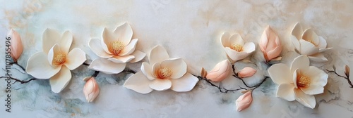 A floral arrangement of magnolia flowers painted with soft gradients