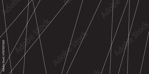 Abstract black and white geometric random chaotic lines with many squares and triangles shape. Metal grid isolated on the white background. Banner with geometric shapes, lines, stripes and triangles.