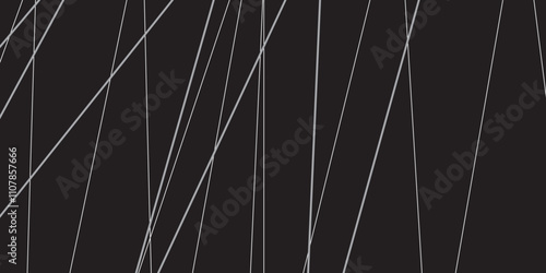 Abstract black and white geometric random chaotic lines with many squares and triangles shape. Metal grid isolated on the white background. Banner with geometric shapes, lines, stripes and triangles.