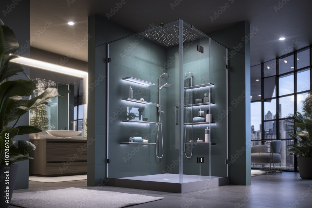Modern Ensuite Shower With Built In Shelves And Rainfall Shower Head Modern Ensuite Shower With Built In Shelves And Rainfall Shower Head