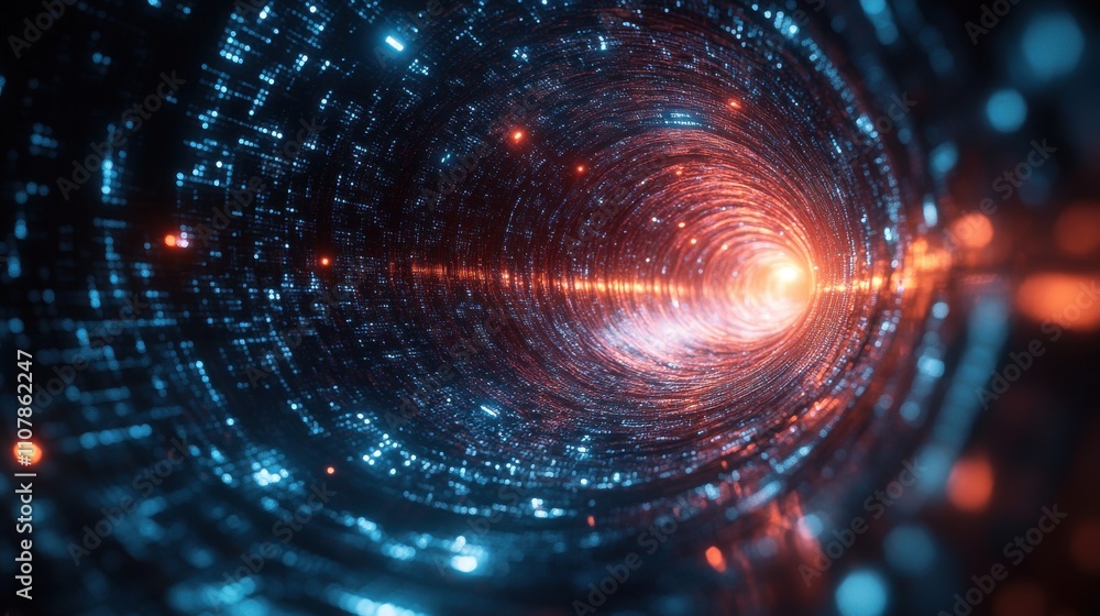 Obraz premium digital space with digital ring geometry 3d rendering
