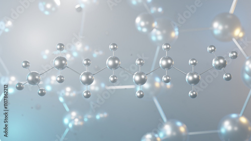 octane molecular structure, 3d model molecule, hydrocarbon, structural chemical formula view from a microscope