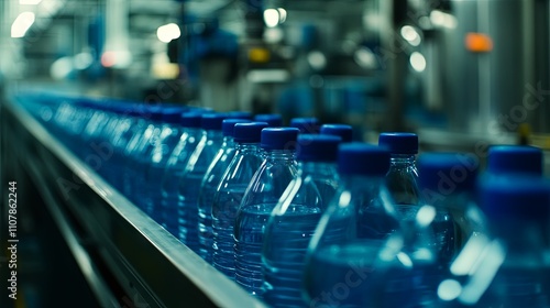 Production of water in plastic bottles at a factory	 photo