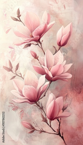 A floral arrangement of magnolia flowers painted with soft gradients