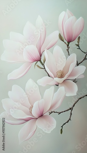 A floral arrangement of magnolia flowers painted with soft gradients