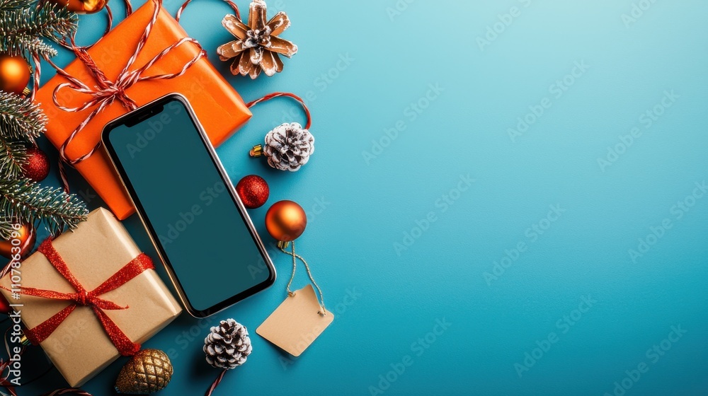 Fototapeta premium Holiday shopping list action on smartphone home environment tech content festive viewpoint smart planning concept