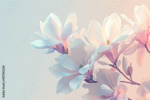 A floral arrangement of magnolia flowers painted with soft gradients