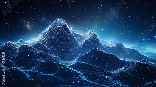 Abstract Digital Mountains Set: Mountain Range and Starry Night photo