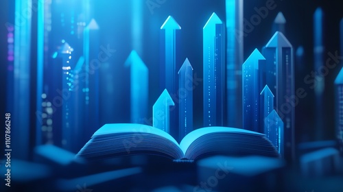 Abstract Digital Open Book and Light Blue Growth Arrows: Skill Development photo