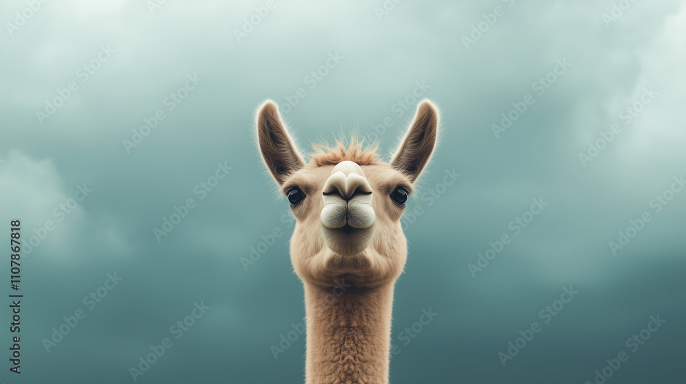 Obraz premium A camel against the background of a stormy blue sky