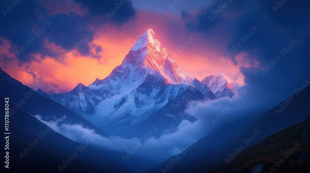 Fototapeta premium evening panoramic view of ama dablam on the way to everest base camp nepa
