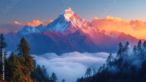 evening panoramic view of ama dablam on the way to everest base camp nepa