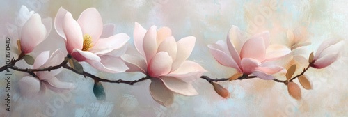 A floral arrangement of magnolia flowers painted with soft gradients