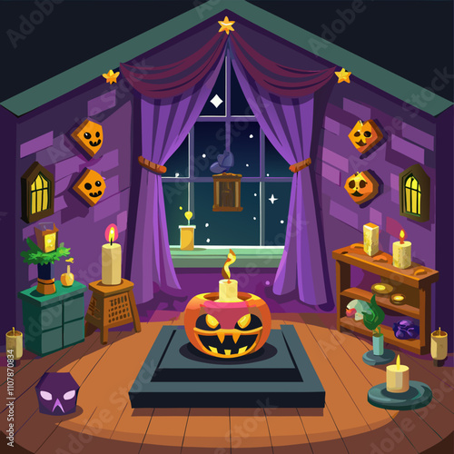 3D Rendering of a Spooky Empty Room for Halloween Festivities