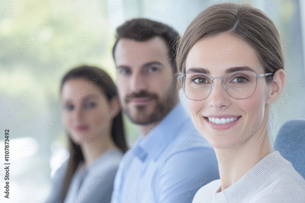 A focused group of three colleagues, two women and one man, seated in a modern office setting with bright lighting, showcasing teamwork and professionalism. A focused group of three colleagues, two women and one man, seated in a modern office setting with bright lighting, showcasing teamwork and professionalism.