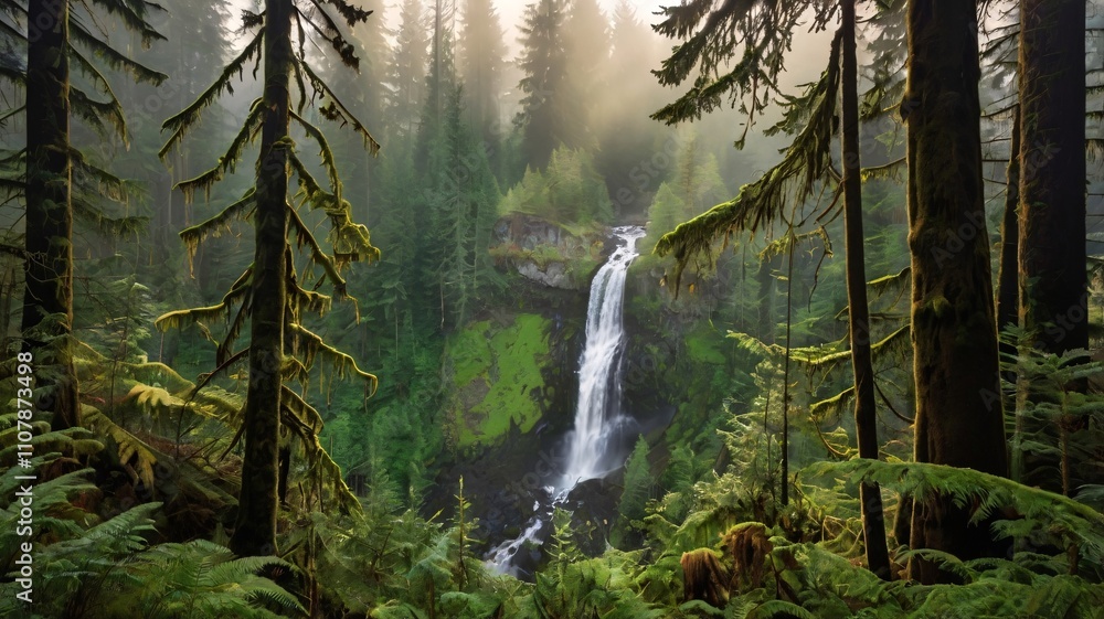 Obraz premium Mystic Morning Mist in a Serene Pine Forest Landscape V1