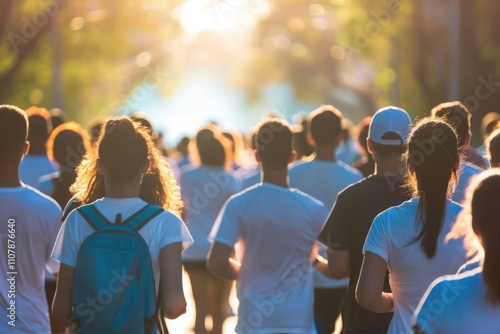 Wallpaper Mural Group of people strolling along the sidewalk in an urban setting Torontodigital.ca