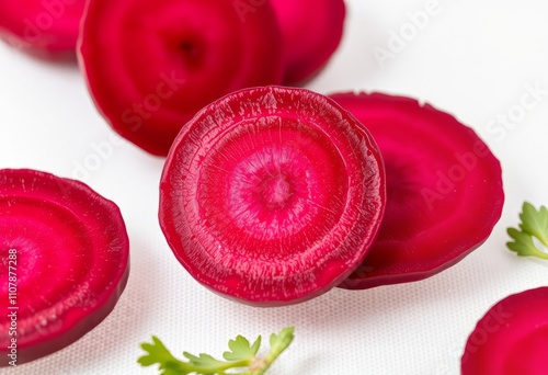 Beetroot slices on transparent background in a close up perspect photo