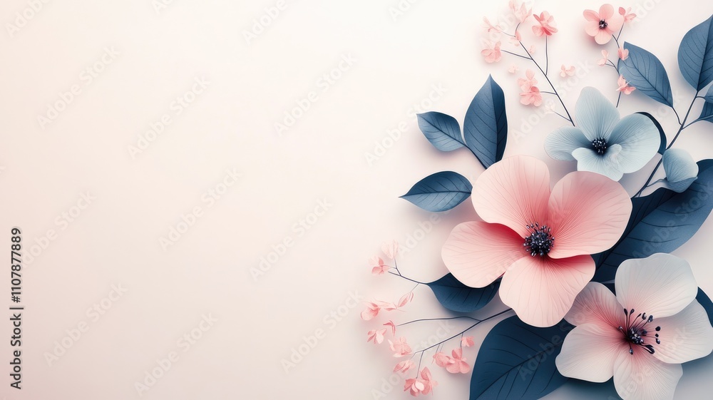 Obraz premium Elegant floral arrangement with pink and blue flowers on white background
